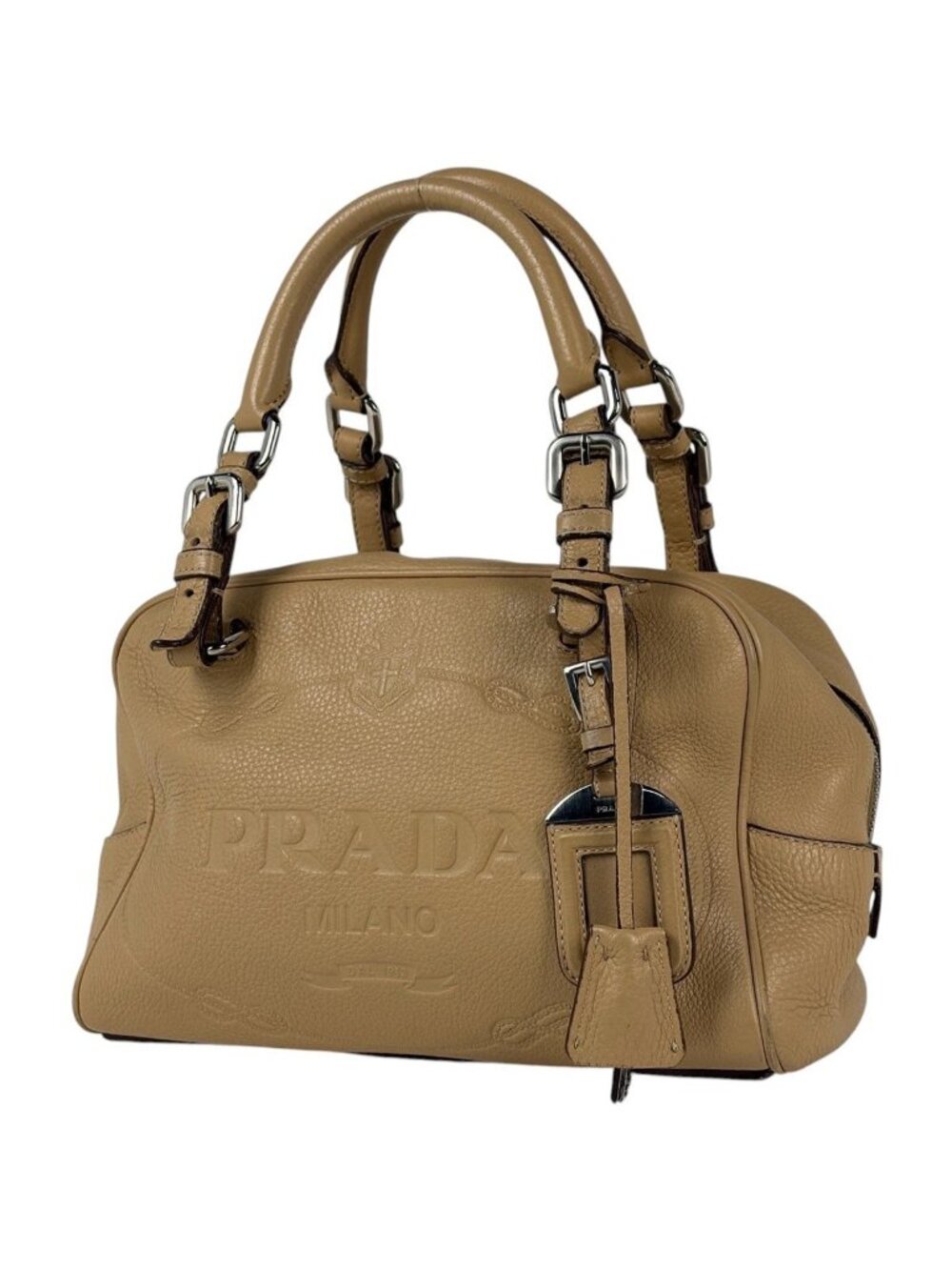 Prada Logo Handbag Leather Beige